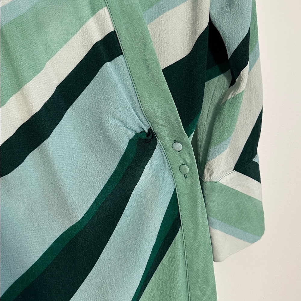 MNG Green Striped Wrap Dress Midi Satin Look Spring Summer Minimalist Women’s M - Picture 3 of 9